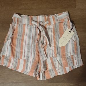 Striped High Waist Shorts - Peach and Gray